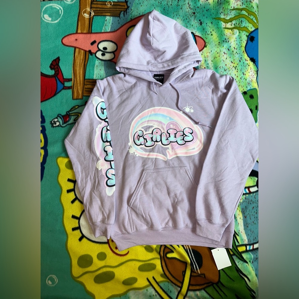 Beautiful purple and blue “Girlies” Hoodie by: Safety Pin Size small